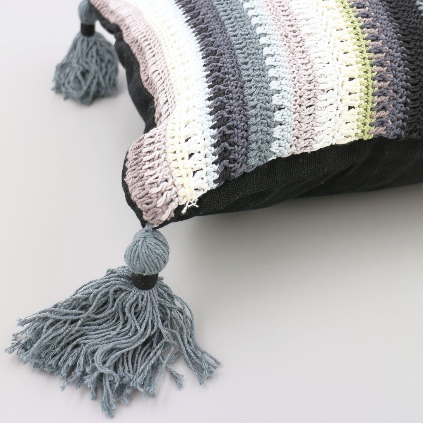 Confetti Stripe Crochet Cushion Covers: Dark Mix-Balizen-RAUHA Crafts