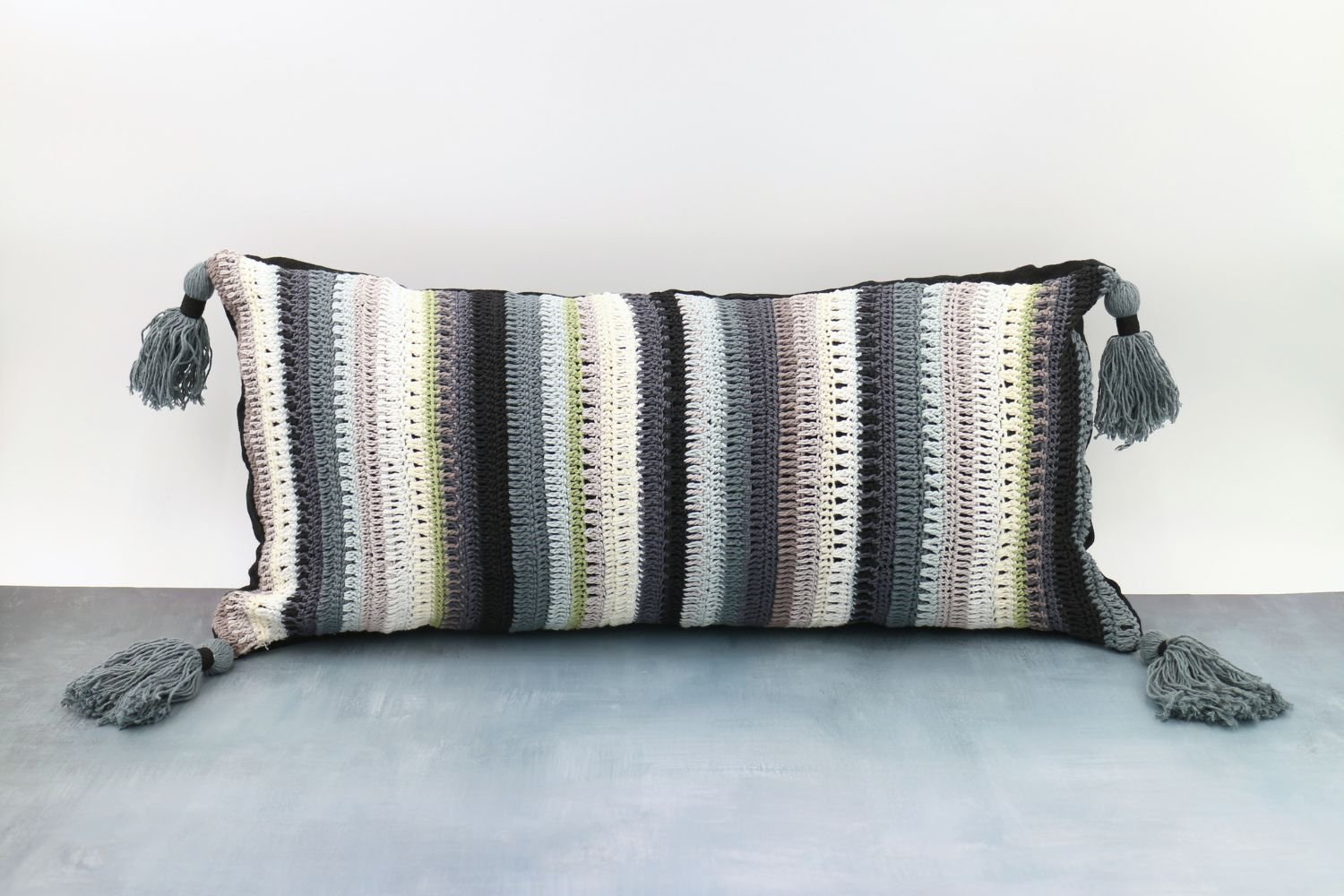 Confetti Stripe Crochet Cushion Covers: Dark Mix-Balizen-RAUHA Crafts