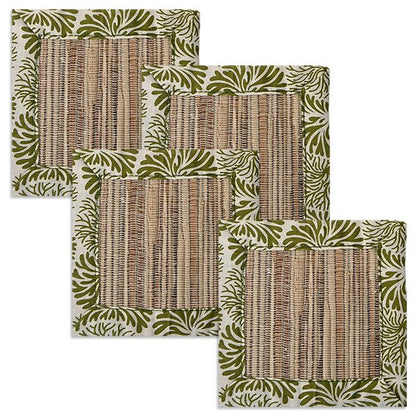 Fabric Trimmed, Water Hyacinth Coasters, Set of 4: Tumbleweed Avocado-Balizen-RAUHA Crafts