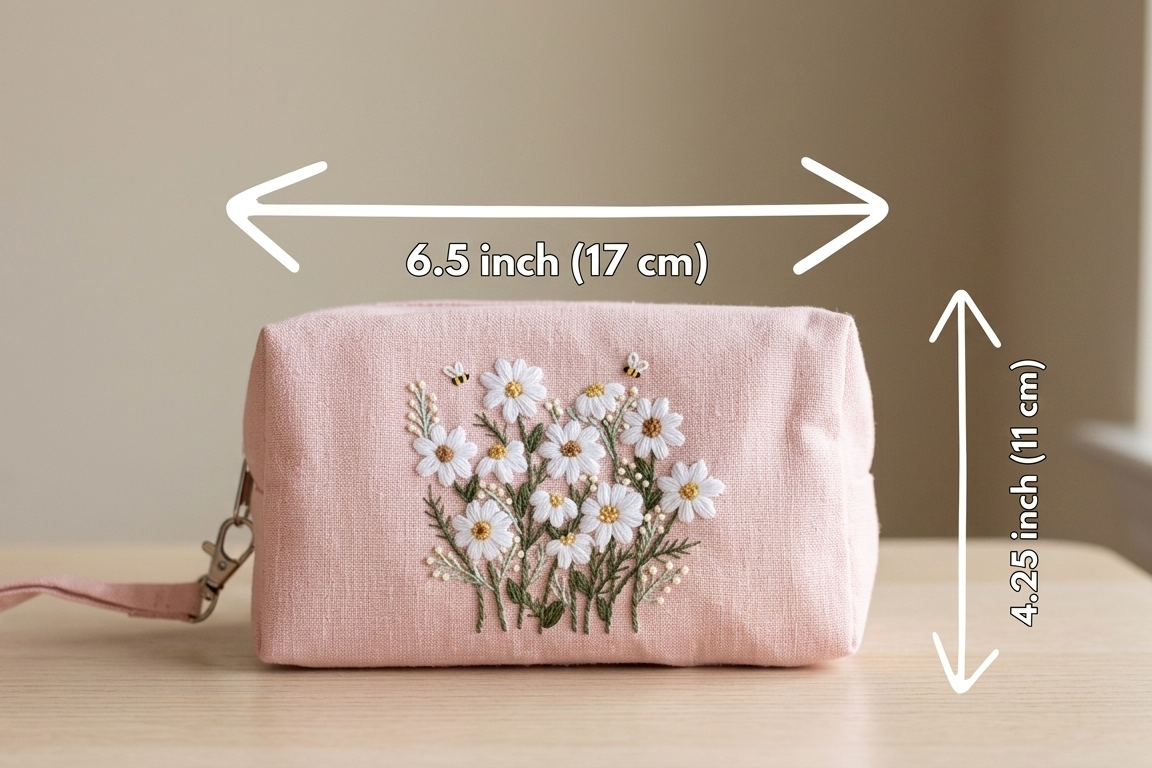 Hand Embroidered Makeup Bag - Floral Pink