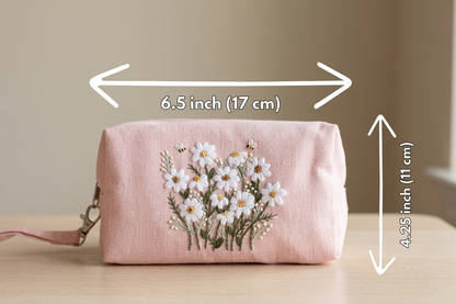 Hand Embroidered Makeup Bag - Floral Pink