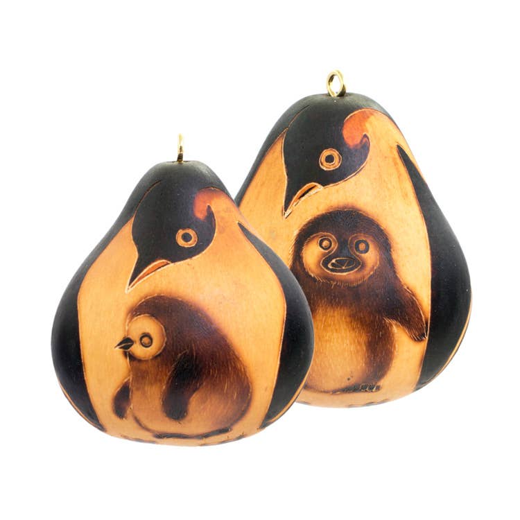 Gourd Ornament | Penguin Mom & Chick-Lucuma Designs-RAUHA Crafts