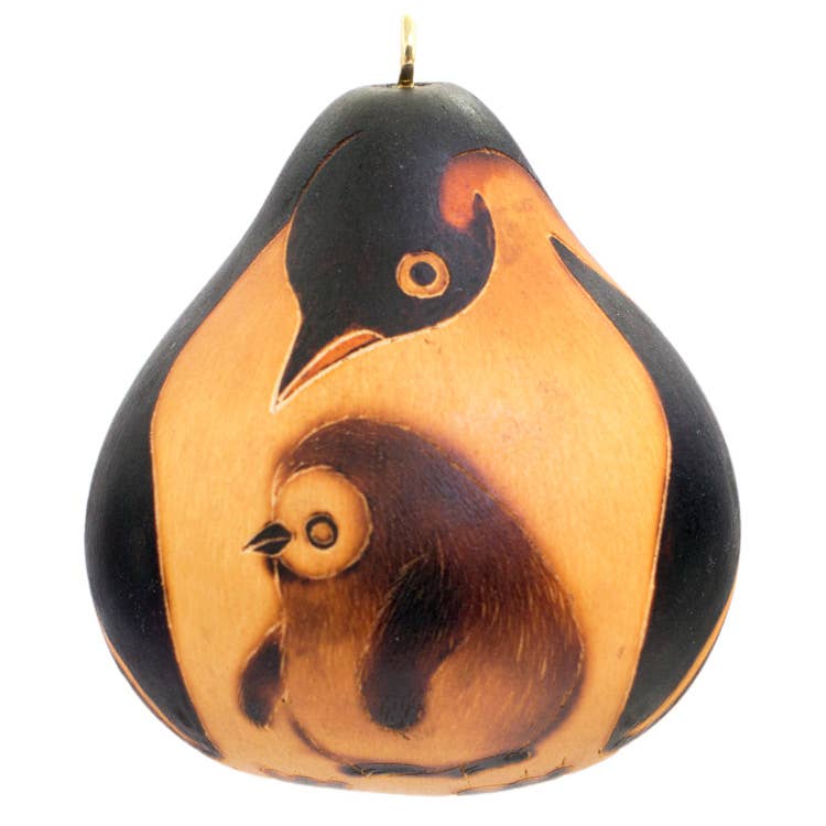 Gourd Ornament | Penguin Mom & Chick-Lucuma Designs-RAUHA Crafts