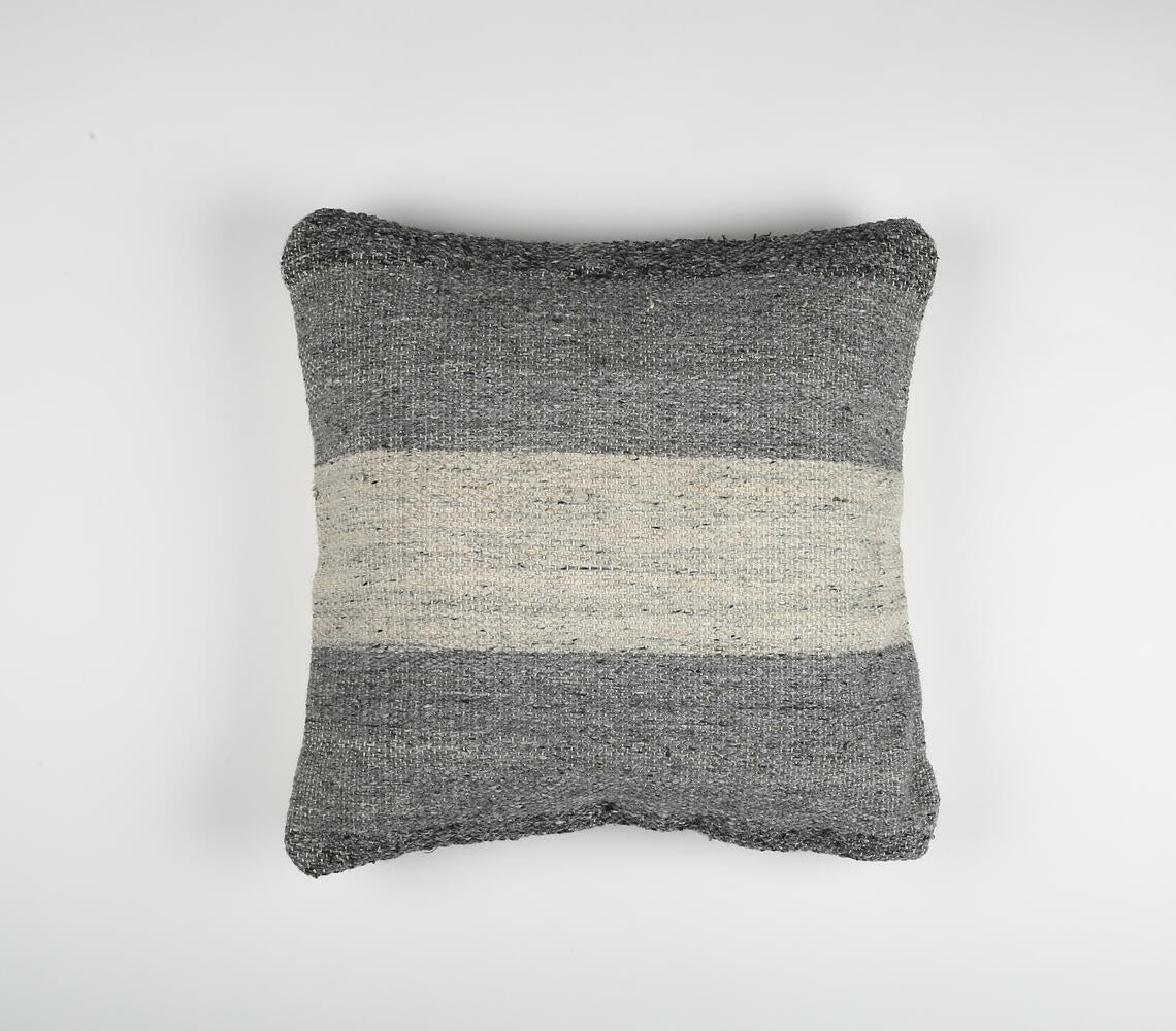 Handwoven Gray Colorblock Square Cushion Cover-RAUHA Crafts-RAUHA Crafts