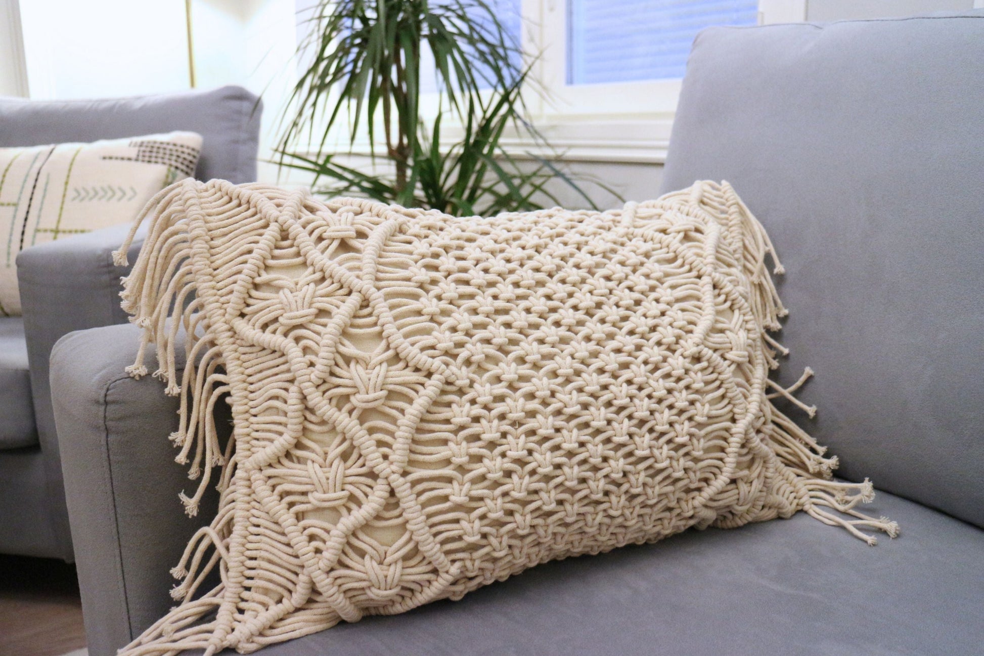 Macrame Fringed Rectangular Cushion Cover | Knot-RAUHA Crafts-RAUHA Crafts