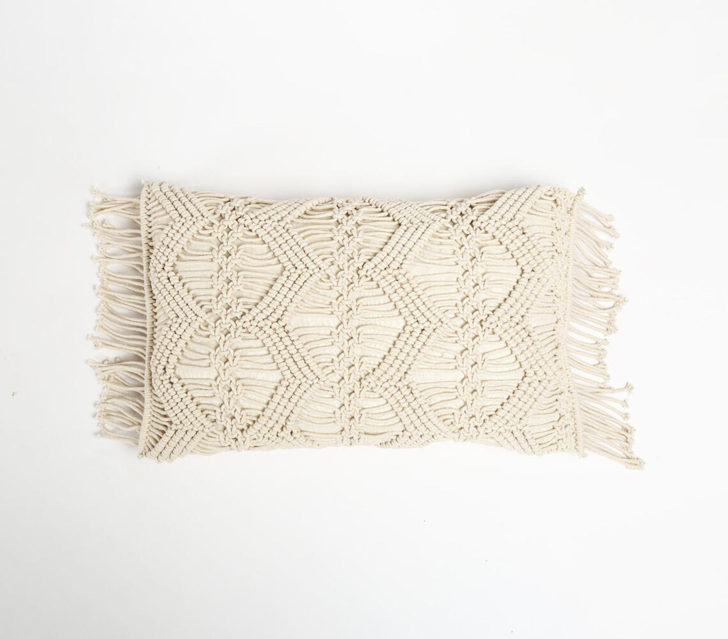 Macrame Fringed Rectangular Cushion Cover | ZigZag-RAUHA Crafts-RAUHA Crafts