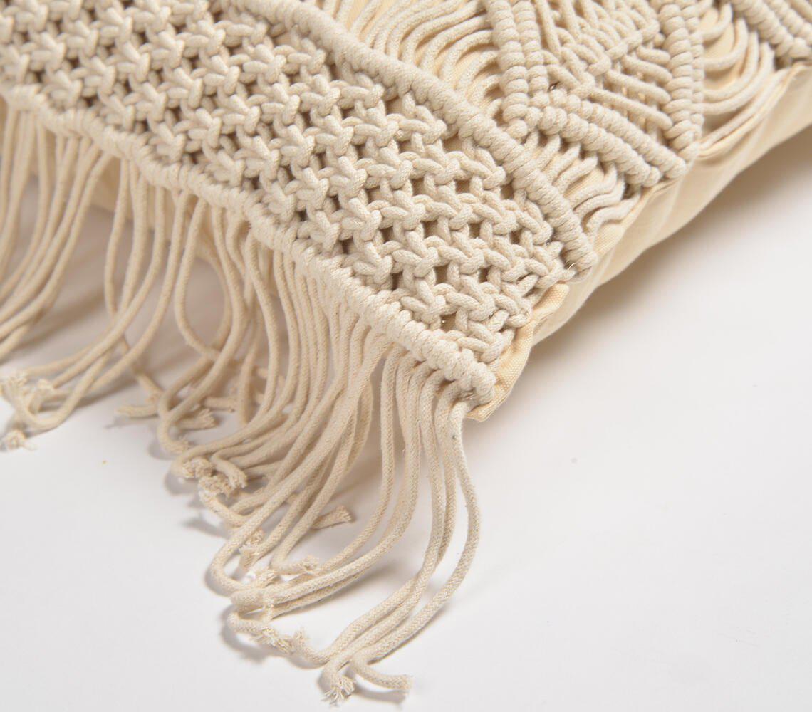 Macrame Fringed Square Cushion Cover | Diamond Knot-RAUHA Crafts-RAUHA Crafts