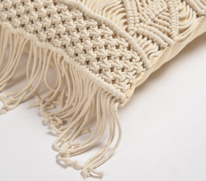 Macrame Fringed Square Cushion Cover | Diamond Knot-RAUHA Crafts-RAUHA Crafts