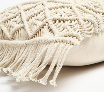 Macrame Fringed Square Cushion Cover | Diamond Line-RAUHA Crafts-RAUHA Crafts