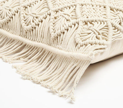 Macrame Fringed Square Cushion Cover | Diamond Mix-RAUHA Crafts-RAUHA Crafts