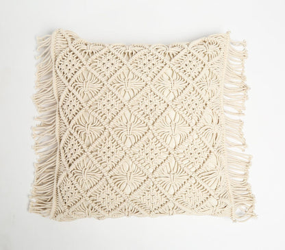 Macrame Fringed Square Cushion Cover | Diamond Mix-RAUHA Crafts-RAUHA Crafts