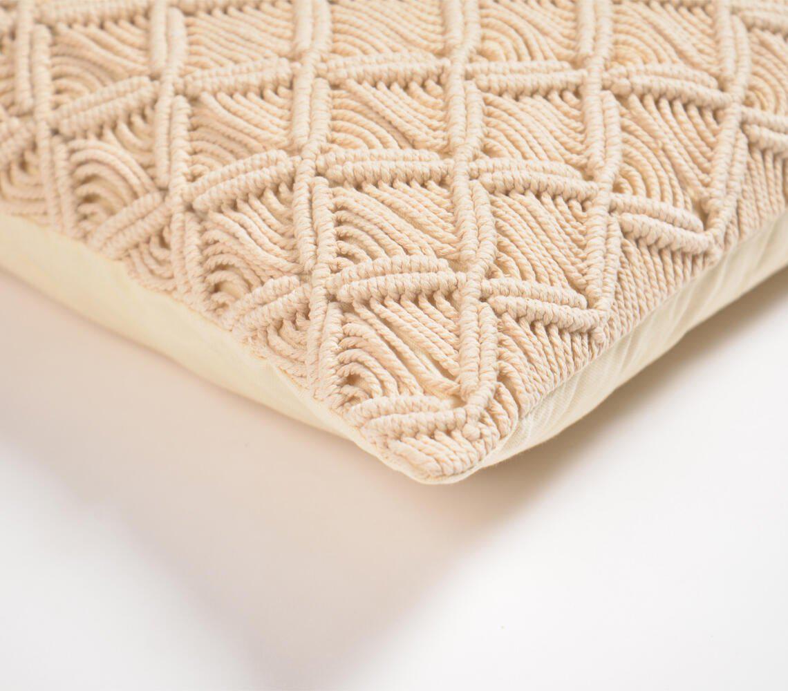 Macrame Square Cushion Cover | Diamond Ripple-RAUHA Crafts-RAUHA Crafts