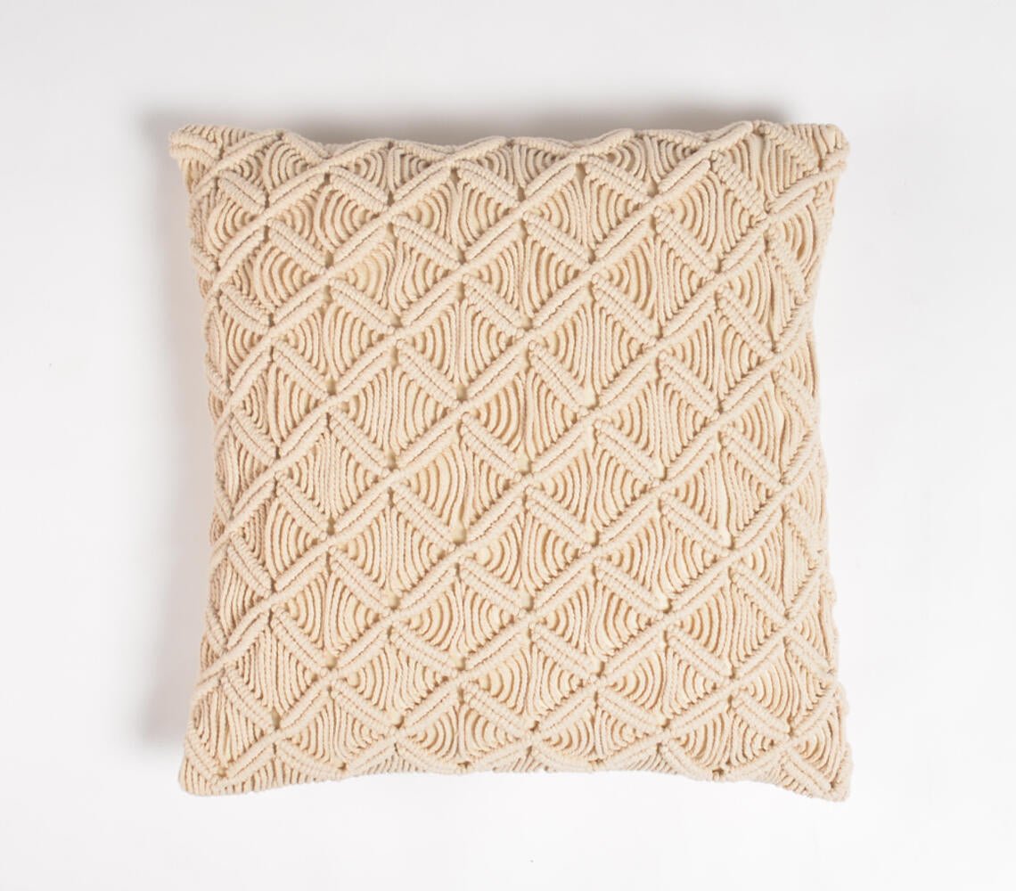 Macrame Square Cushion Cover | Diamond Ripple-RAUHA Crafts-RAUHA Crafts