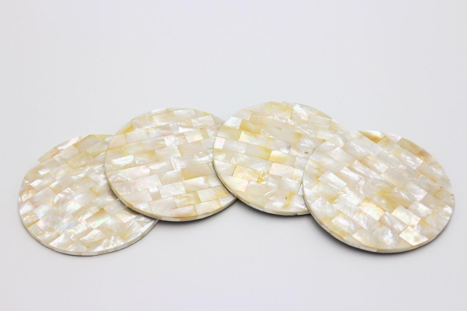 Natural Mother of Pearl Coasters, Set of 4-Balizen-RAUHA Crafts