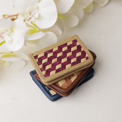 Palm Leaf Card Case - Tan/Maroon-Du Anyam-RAUHA Crafts