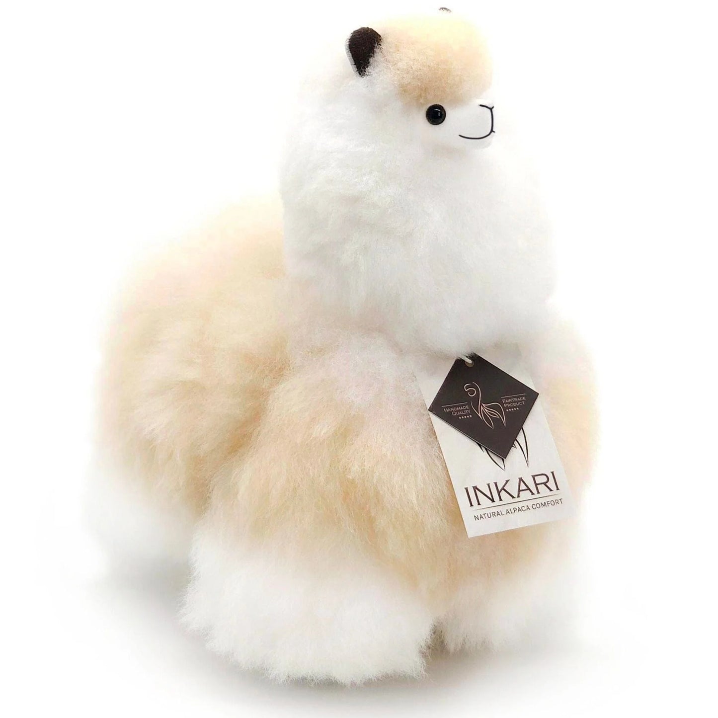 Vanilla INKARI Natural alpaca stuffed animal — close-up showing soft alpaca wool texture and gentle face