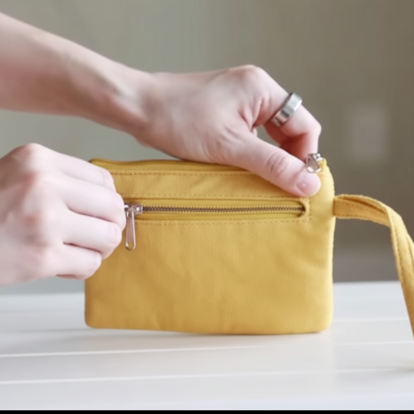 Hand Embroidered Coin Purse Wristlet - Floral Yellow