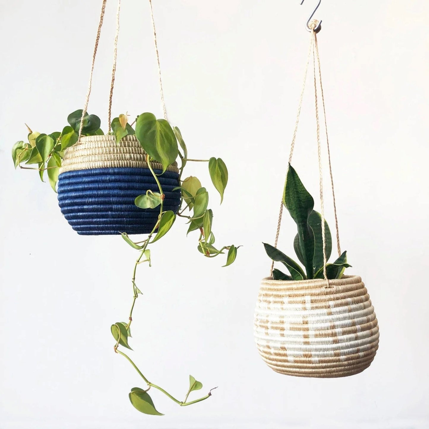 Sisal & Sweetgrass Hanging Woven Planter | Blue/Natural-Amsha-RAUHA Crafts