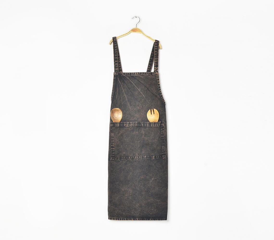 Stone-washed charcoal kitchen apron-RAUHA Crafts-RAUHA Crafts