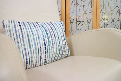 Striped Textured Rectangular Cushion Cover - Blue-RAUHA Crafts-RAUHA Crafts