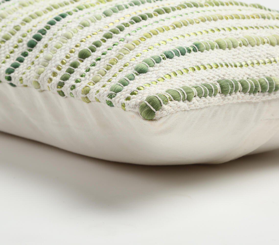 Striped Textured Rectangular Cushion Cover - Green-RAUHA Crafts-RAUHA Crafts