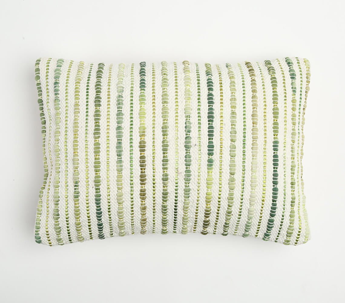 Striped Textured Rectangular Cushion Cover - Green-RAUHA Crafts-RAUHA Crafts