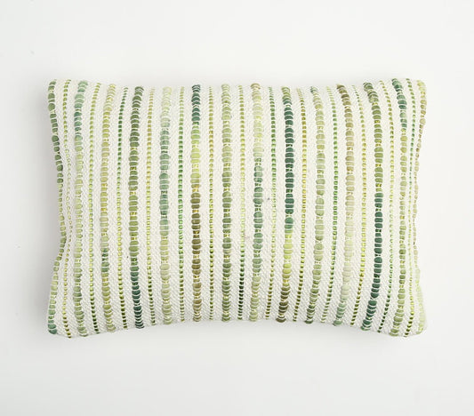 Striped Textured Rectangular Cushion Cover - Green-RAUHA Crafts-RAUHA Crafts