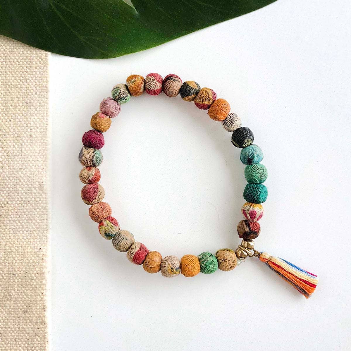 Handmade Tasseled Kantha Bead Bracelet by WorldFinds