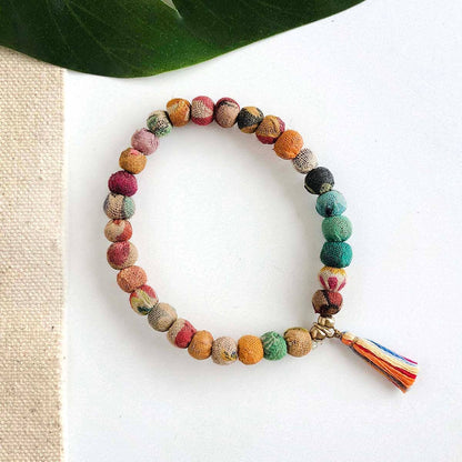 Handmade Tasseled Kantha Bead Bracelet by WorldFinds