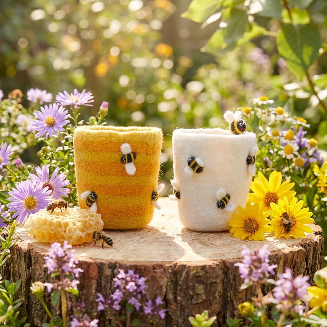 honey bee plant pot Handmade Felt Honey Bee Plant Pot