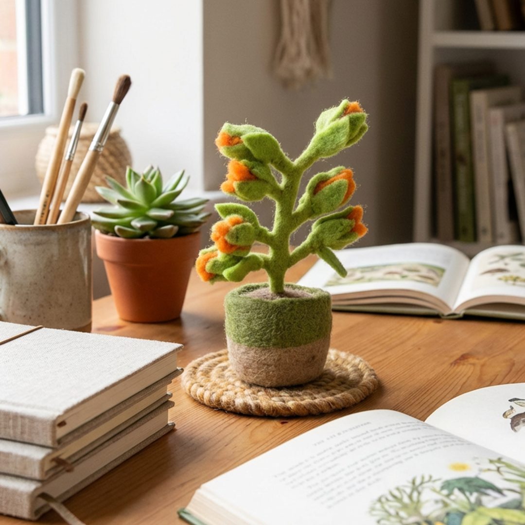 Rankų darbo veltiniai „Happy“ kambariniai augalai — dirbtinis kaktusas