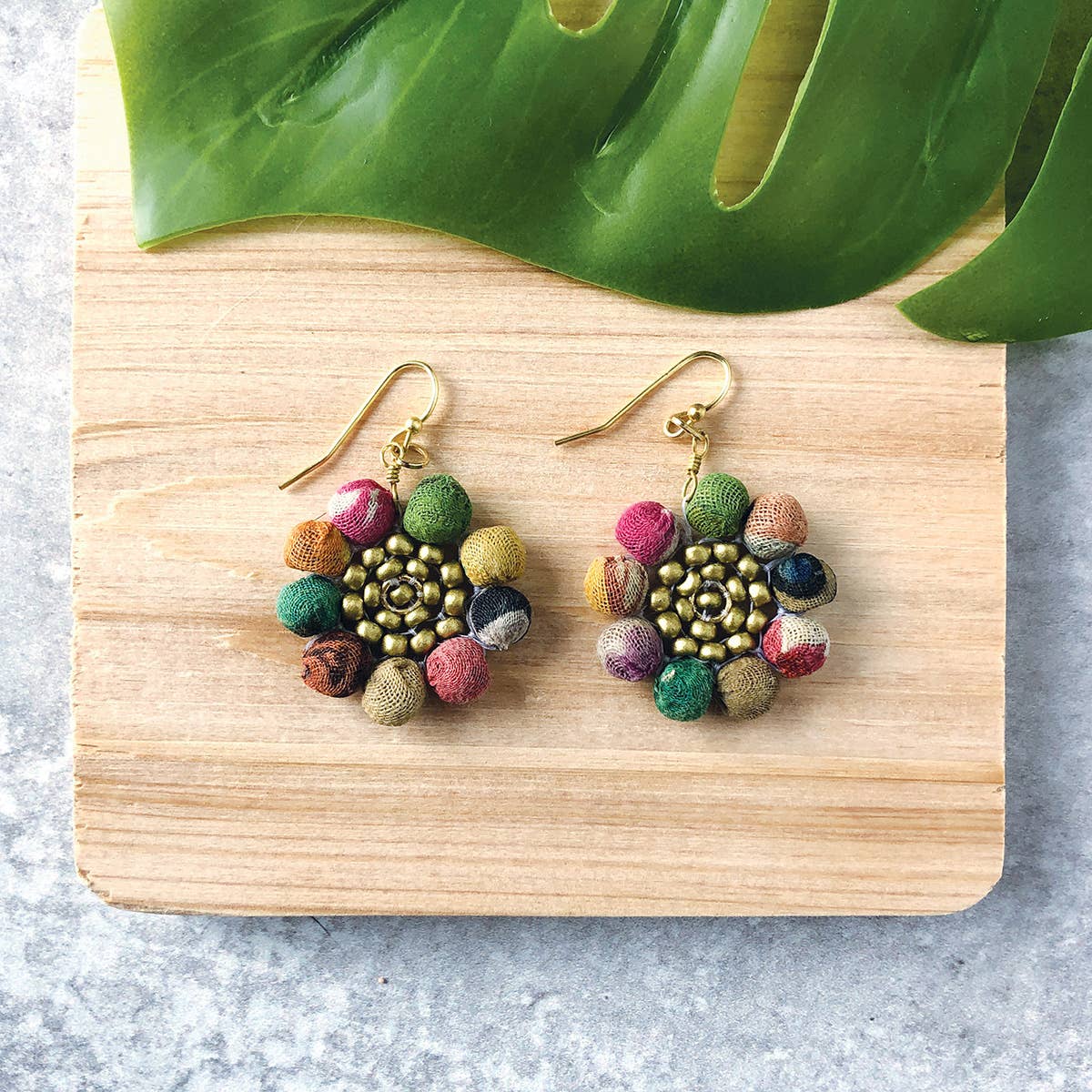 Handmade Kantha Sunflower Earrings by WorldFinds