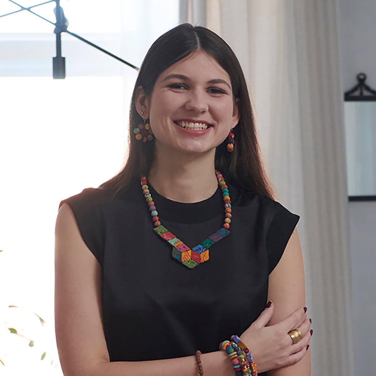 Kantha auskarai su žydinčia puokšte