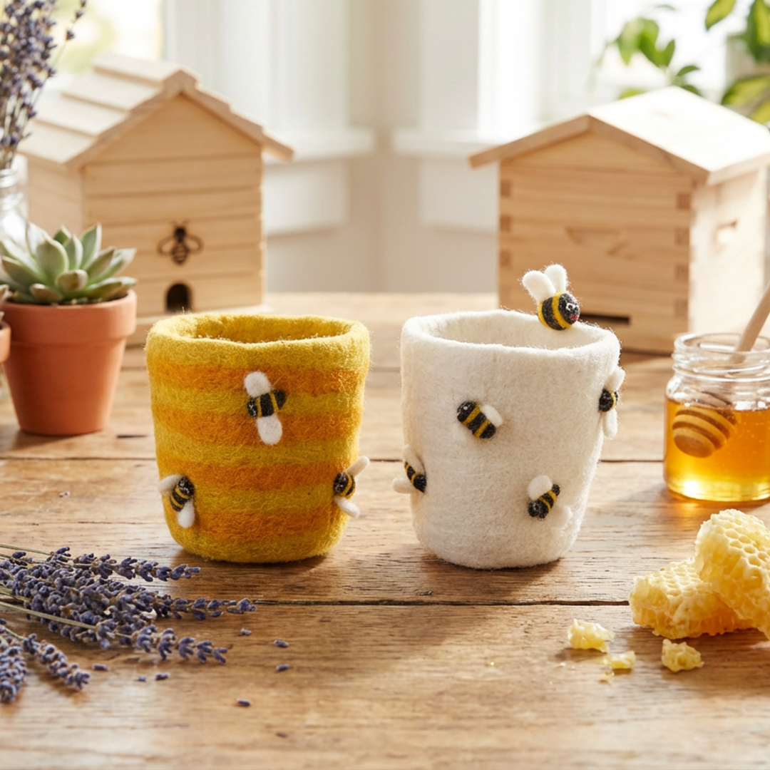 Felt Honey Bee Plant Pot Home Decoration - eco-friendly planter - 100% wool by Felt So Good