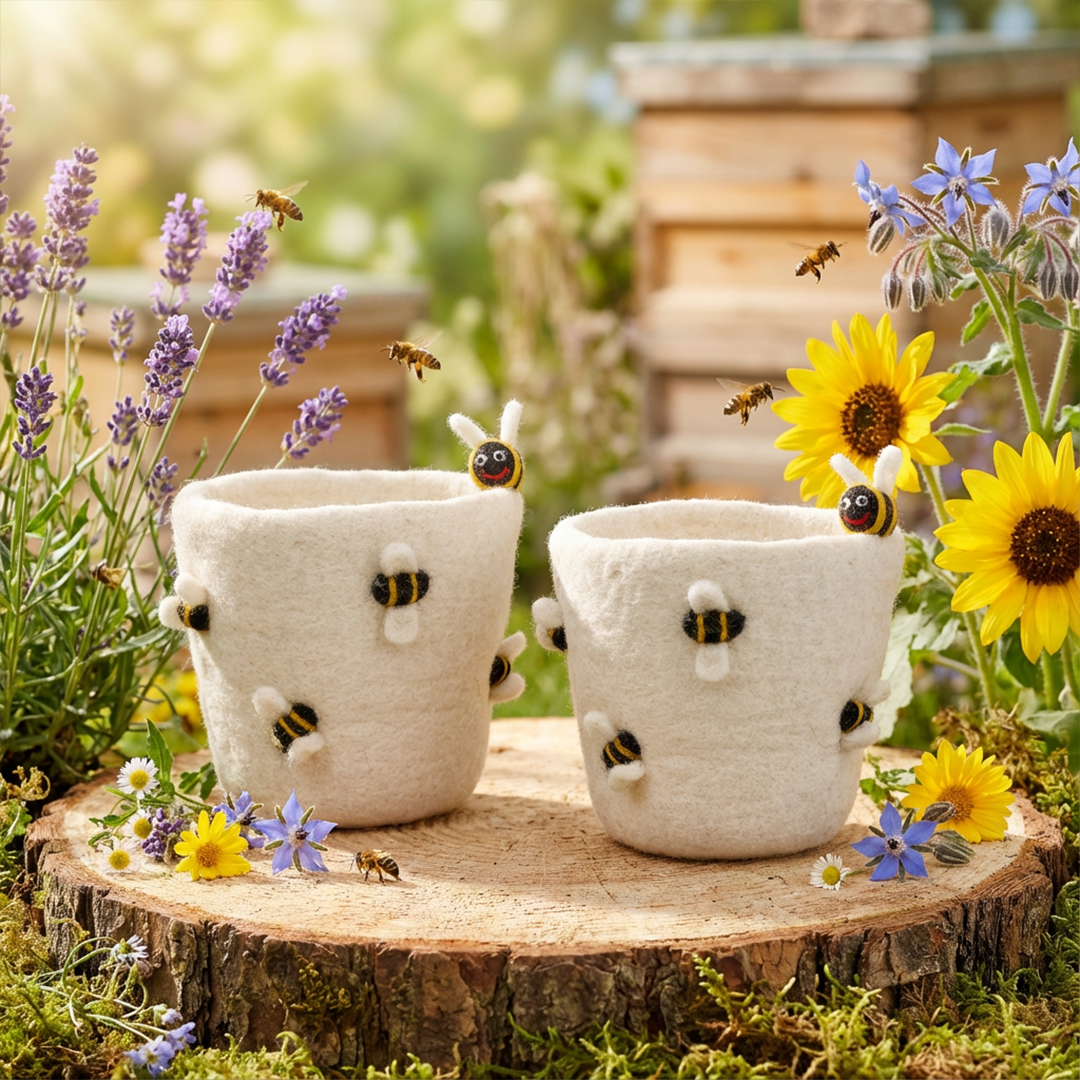 Felt Honey Bee Plant Pot Home Decoration - eco-friendly planter - 100% wool by Felt So Good