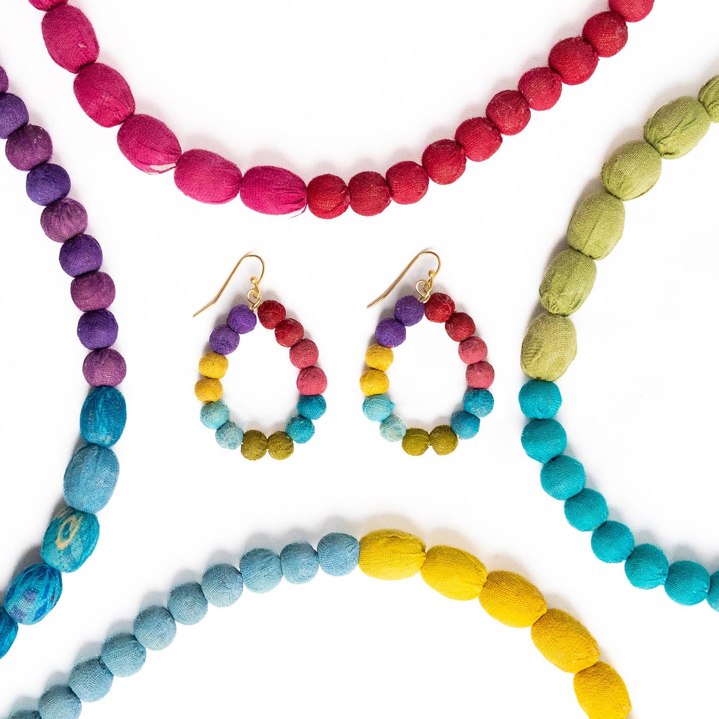 Väriblokki-Kantha-pisarakorvakorut - kirkkaat sävyt