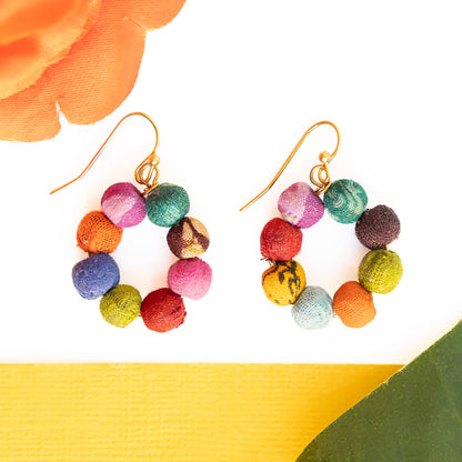 Handmade Kantha Classic Mini Hoops by WorldFinds