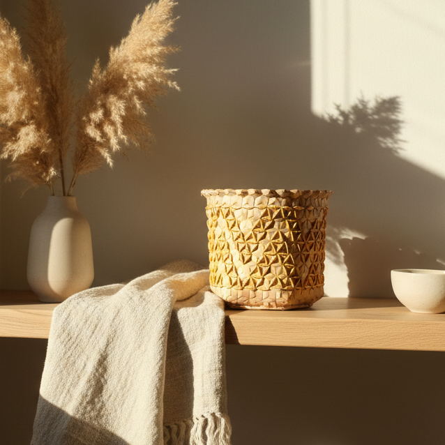 Palm Leaf Storage Basket Sobe Carve Turmeric Lifestyle
