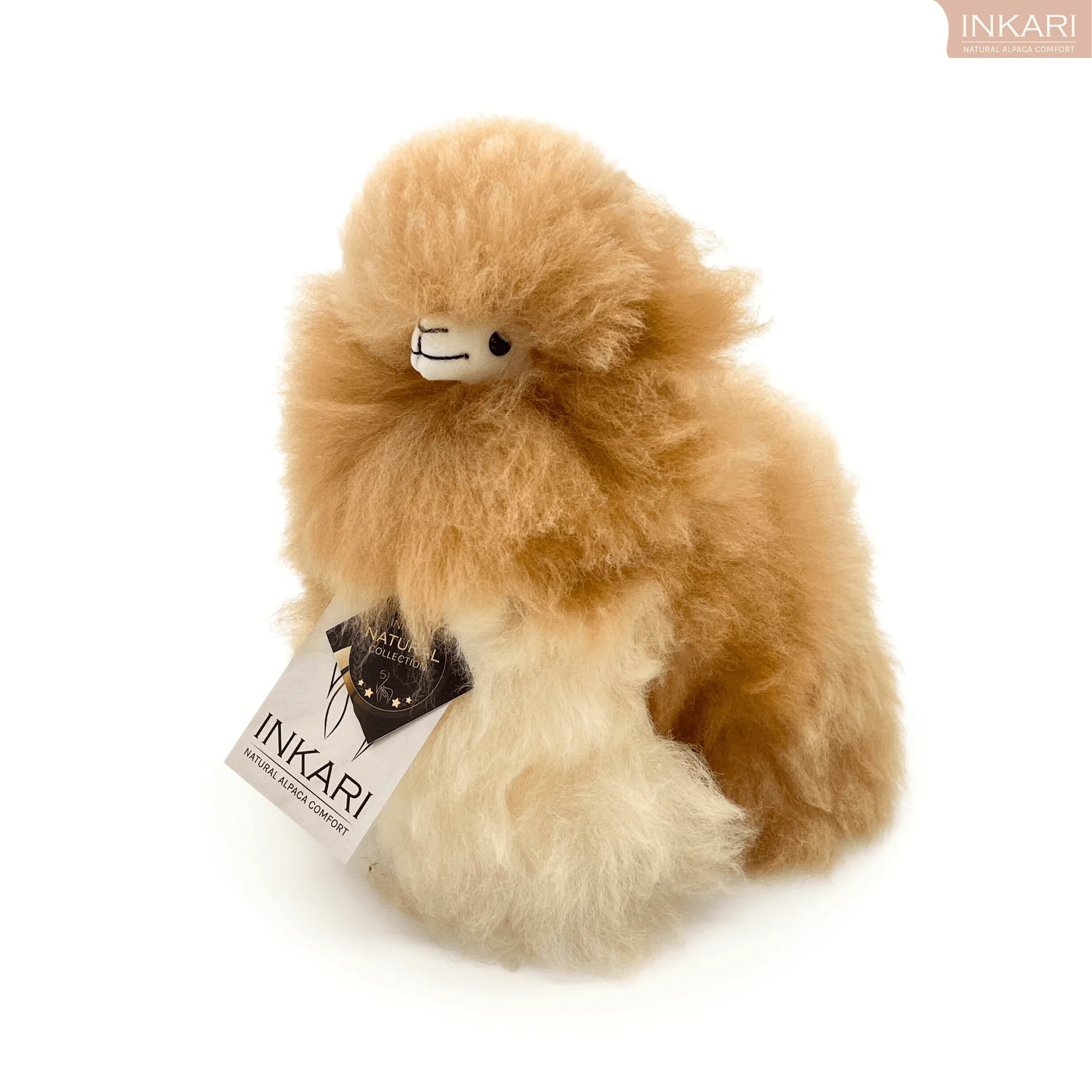 Sandstone INKARI Monsterfluff alpaca stuffed animal — handmade alpaca wool plush from Peru, hypoallergenic and cruelty-free