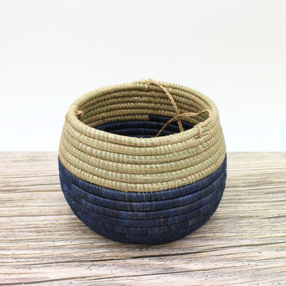 Sisal & Sweetgrass Hanging Woven Planter | Blue/Natural